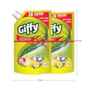 GIFFY DISH WASH GEL LEMON AND ACTIVE SALT 1LTR POUCH 1+1