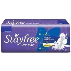 Stayfree dry max all nght ultra dry xl wth wings 28pads