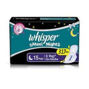 Whisper maxi nights xl+ wings heavy flow 15 pads