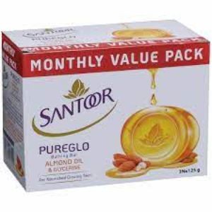 Santoor pureglo almond oil & glycerine soap 3*125 gm