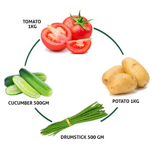 Tomato 1 Kg + Cucumber 500 Gm + Drumstick 500 Gm + Potato 1 Kg